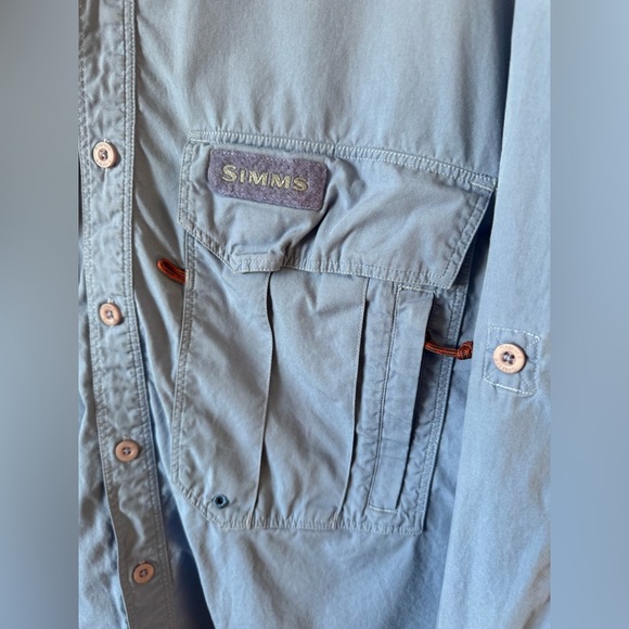 Simms Long sleeve Vented Guide Fishing Shirt Button Front Zip Pockets Blue M - Picture 14 of 16